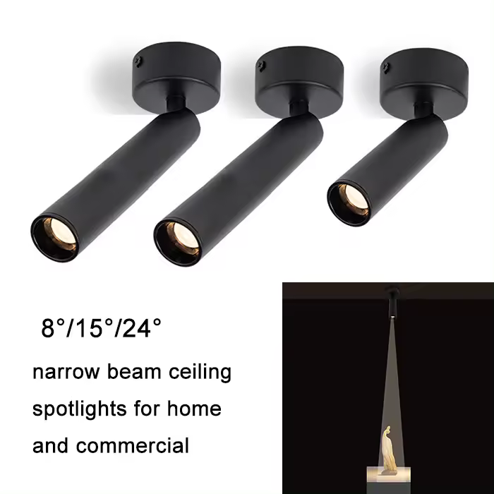 Focos de techo de haz estrecho Industrial, luz de punto de Pin de montaje en superficie de 3W y 5W, 8 °, 15 °, 24 °, para museo de joyas, luz de imagen Gallary - 1