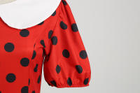 Puff short sleeve polka dot vintage women summer peter pan collar elegant a-line midi party dress - details 7
