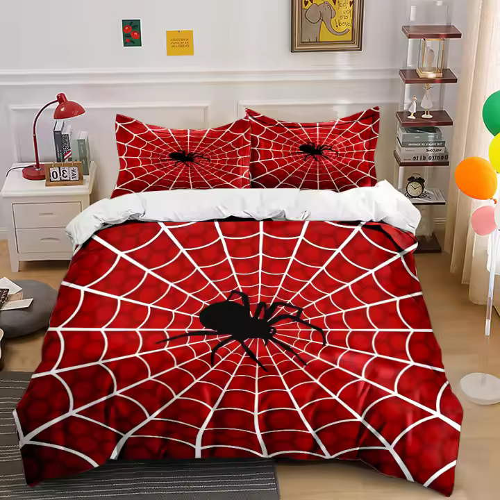 Juego de Ropa de Cama de Lujo 3 Piezas con Estampado de Telaraña Material de Poliéster - 1