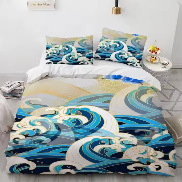 Juego de Cubierta de Edredón de Estilo Japonés Ukiyoe Patrón de Ondas Hokusai - 1