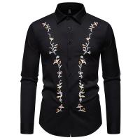 Camisa à manches longues brodée de fleurs pour hommes, chemises décontractées pour hommes, broderie exquise, monocromática, oficina de negocios, fiesta, boîte de noche, printemps - details 10