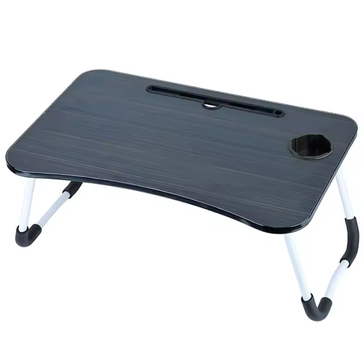 Mesa de Cama Portátil Bandeja de MDF con Patas Plegables Vaseo, Ranura para Tablet, Desayuno, Sofá - 1
