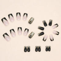 Uñas postizas cuadradas negras brillantes, ultra flexibles para una comodidad duradera, decoración de manos, arte de uñas - details 1