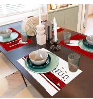 Nuevo Mantel Individual a rayas rojas para el Día de San Valentín, mantel de lino con estampado de letras de amor, mantel aislante para fiestas navideñas - details 6