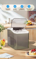 Máquina para hacer hielo en encimera, 26.5 libras/24 horas, 9 cubos en 6-8 minutos, 2 tamaños de hielo tipo bala, máquina de hielo portátil autolimpiante con cuchara para hielo y cesta para el hogar, cocina, fiesta, camping, plateado - details 4