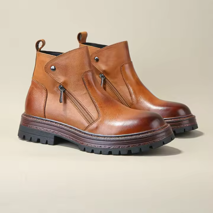 Botas de cuero de gama alta para hombre, botas Chelsea, suela suave transpirable de piel de vaca de primera capa - 1