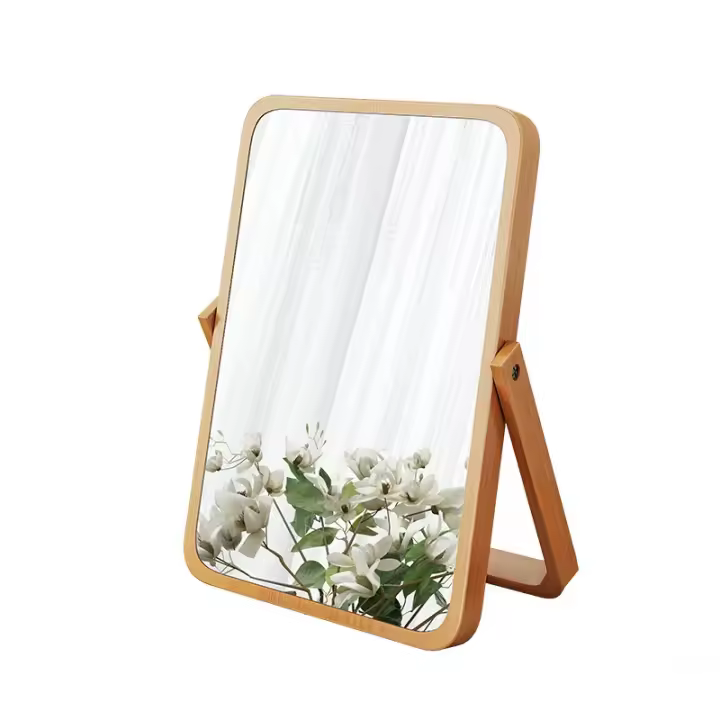 Espejo de maquillaje Espejos rectangulares de madera de bambú montados en la pared - 1