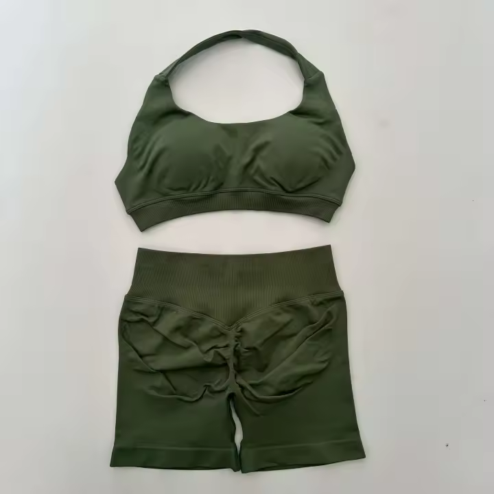 Sistema de 2 piezas de pantalones cortos de impacto, sistema de yoga sin costuras, sujetador deportivo camisola, ropa Fis, gimnasio Tre - 1