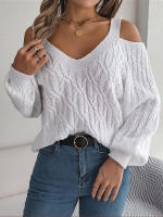 Jersey con cuello en V para mujer, manga farol, Color sólido, torceduras de masa frita, suéter informal suelto, Tops de moda, otoño e invierno, 2023 - details 1
