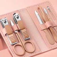 Cortauñas colorido de viaje profesional, juego de manicura, 7 piezas con bolsa de cuero, herramientas para el cuidado de uñas de acero inoxidable, Kit de aseo G - details 0