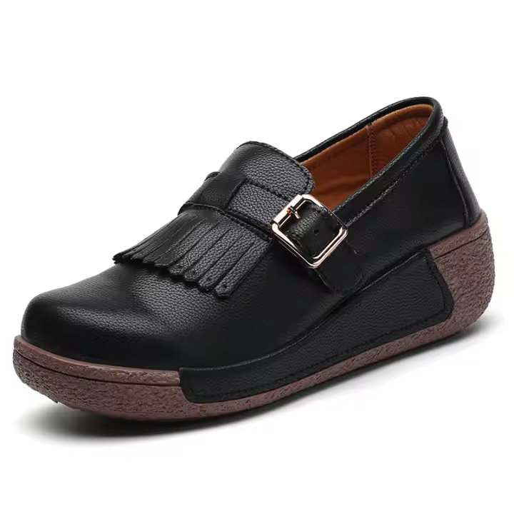 Mocasines sin cordones para mujer Zapatos de plataforma informales con parte superior baja y ancha de cuero cómodos - 1