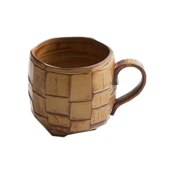 Taza de cerámica Retro rugosa amarilla, tazas de café de cerámica japonesa, taza de té de leche, taza de avena de desayuno de cocina, 420ml - 1