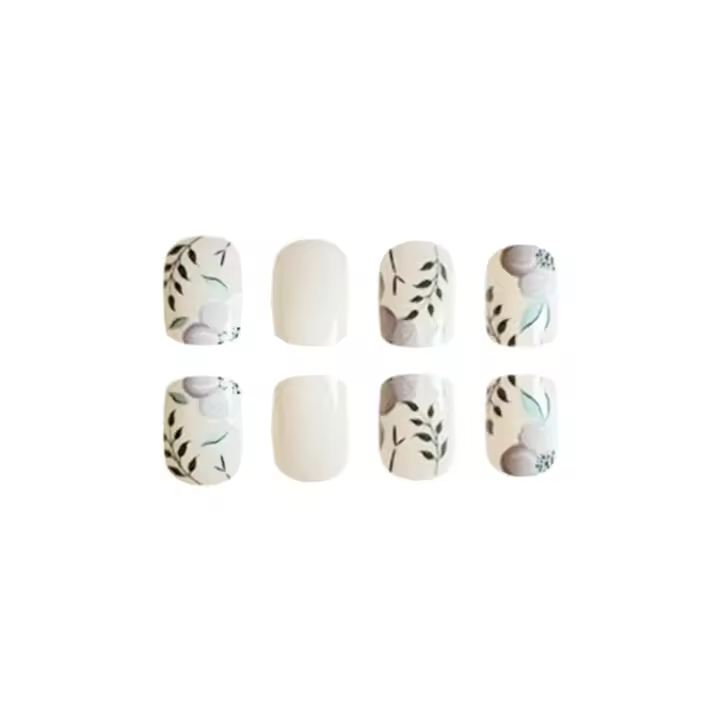 Primavera blanca falsa con decoración floral, uñas de borde liso e inofensivas para ir de compras y citas - 1
