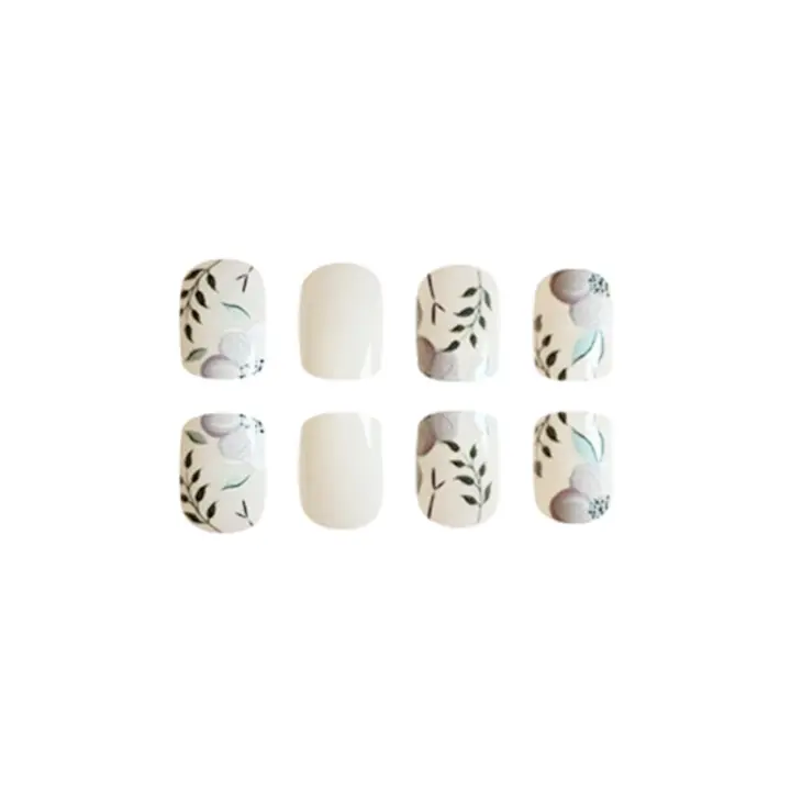 Primavera blanca falsa con decoración floral, uñas de borde liso e inofensivas para ir de compras y citas - 1