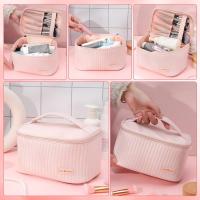 Bolsa de maquillaje rosa, bolsa de cosméticos de viaje de gran capacidad, organizador de artículos de tocador portátil, impermeable, multifunción, multicapa - details 0