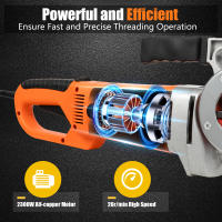Enhebrador de tubos eléctrico portátil, máquina de roscado de 2300-2 pulgadas, 1/2 V, estándar de la UE, hecho de Material de alta calidad, con 6 troqueles, 220 W - details 0