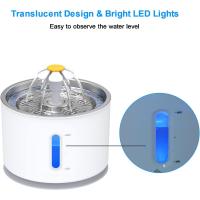 Fuente de agua para gatos de acero inoxidable, fuente para gatos de 81 oz/2,4 l con ventana de nivel de agua y luz LED para alerta de escasez de agua, fuente para perros y gatos con 3 filtros y 1 tapete - details 2