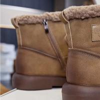 Tobillo de invierno a la moda, pantalón corto informal y cálido, botas de nieve color café caqui, forro de cuero, piel de vaca reciclada - details 3