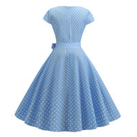 Women summer vintage 1950s 60s big swing party polka dot dress - details 46