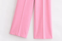 TRAFZA-Conjunto de 2 piezas rosa para mujer, chaqueta con solapa, manga larga, bolsillo, con cordones, Top + pantalones de pierna ancha con cremallera de cintura alta - details 19