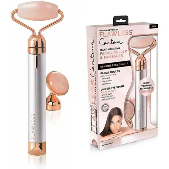 Rodillo y masajeador facial vibratorio Finishing Touch Flawless Contour, cuarzo rosa - 1
