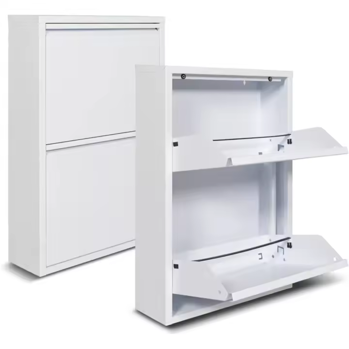 Zapatero de metal 2 - puertas |   70 x 15 x 50 cm |   Gabinete de zapatos moderno para guardar con estilo su colección de zapatos. |   Blanco mate - 1