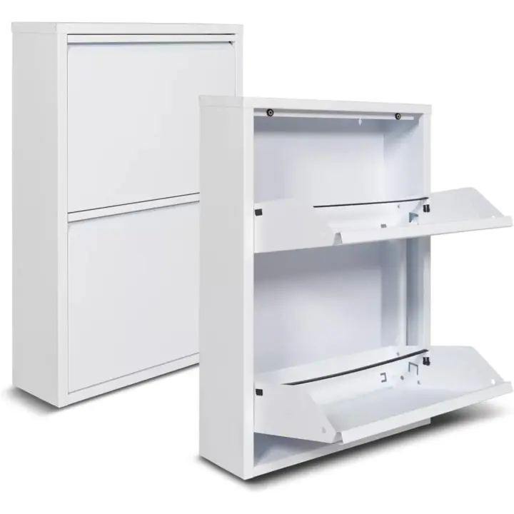 Zapatero de metal 2 - puertas |   70 x 15 x 50 cm |   Gabinete de zapatos moderno para guardar con estilo su colección de zapatos. |   Blanco mate - 1
