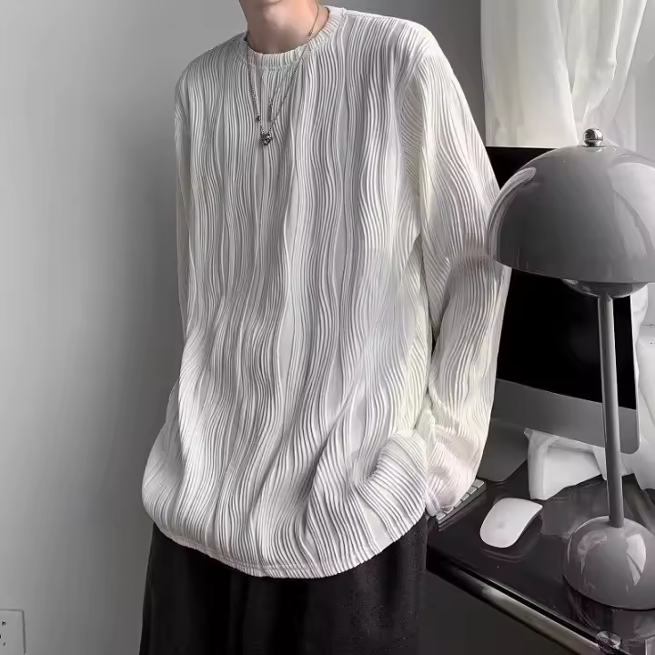 Camiseta de Manga Larga con Cierre Interior de Moda Otoñal Camiseta Base de Alta Calidad para Hombres Cuello Henry Suelto Material de Algodón - 1