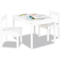 Grupo de Asientos Infantiles, 3 piezas, de madera, 2 sillas y 1 mesa, para niños a partir de 2 años, lacado en blanco - details 0