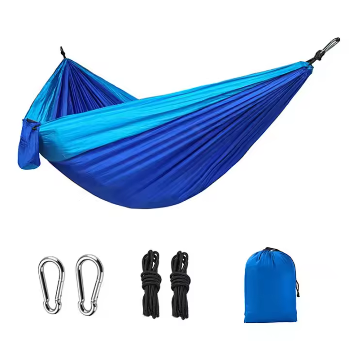 Hamaca de acampada individual al Aire Libre con hamaca de nylon de color a juego Paracaídas de alta resistencia Anti Side Flip Hamaca portáthil - 1