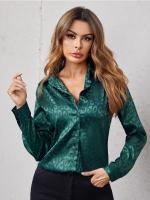 Blusa De Seda Casual Leopardo Para Mujer Camisa De Oficina Con Botones Manga Larga Ajustable Estilo Elegante Tops Blusas - details 13