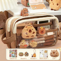Estuche para lápices bonito, estuche transparente para lápices multicapa, estuche para lápices Capybara de gran capacidad, estuche para lápices con apertura amplia para niños - details 3