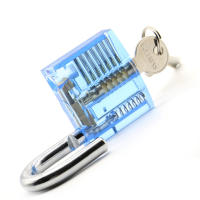 KAK candado transparente con llaves, candado de práctica de cristal Visible para principiantes, herramientas profesionales de cerrajero DIY, 78x50mm, azul - details 1
