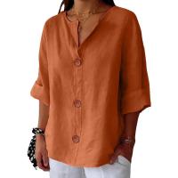 Camiseta de verano "Mujer 2025 con cuello en V, lino y algodón, holgada y transpirable, estilo boho-chic - Moda informal y elegante" "Mujer con cuello en V, algodón, transpirable, - Moda" - details 18
