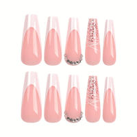 Uñas postizas rosas con decoración de diamantes de imitación, a prueba de manchas, para amantes del arte de las uñas y bloggers de belleza - details 5