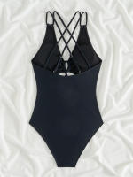 Bañador de una pieza para mujer, traje de baño ahuecado liso, Sexy, Monokini con Espalda descubierta, ropa de playa de verano - details 7