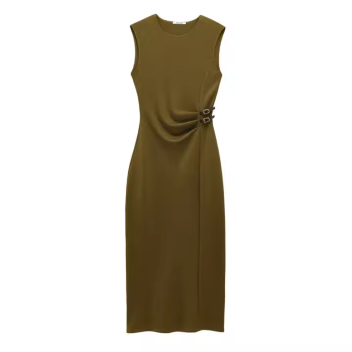 Vestido midi de sarga sin mangas con temperamento de moda para Mujer - 1