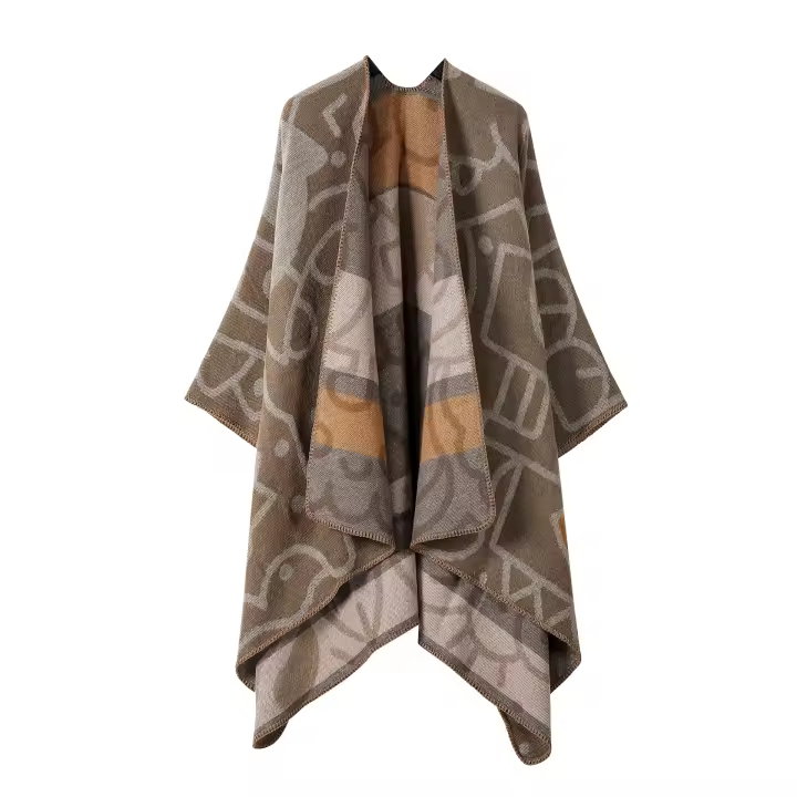 Mantel de Bloques de Color para Mujer Cape de Poncho de Frontal Abierto - 1