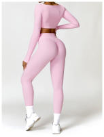 Conjunto de Yoga para Mujer de Manga Larga y Ajustado Traje Deportivo de Fitness de Cintura Alta Secado Rápido Top Largo + Leggings Material Exterior de Nylon Adecuado para Primavera/Verano - details 21