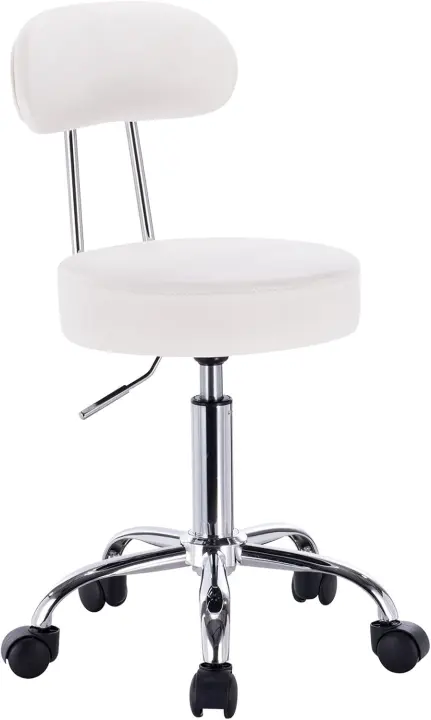Taburete de Trabajo de 1 Pieza Giratorio Taburete de Silla Giratoria Silla de Oficina con Respaldo de Altura Regulable en Blanco - 1