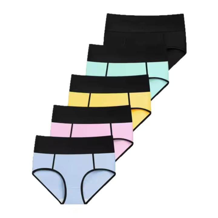 5PCS Regular Size Women's Breifs Color Matching Waist Lifting Underwear Women's Waist-Tight, Single Item Multi - Pack - 1