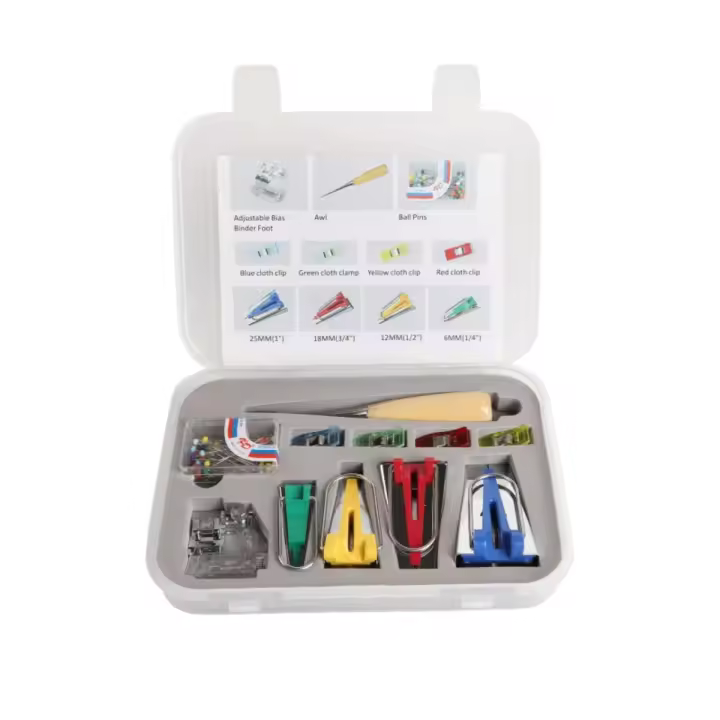 Kit de Herramientas para Hacer Cinta Bias de Tela con Aguja de Costura, Pin de Posicionamiento y Abrazadera Ajustable de Madera para Coser/Acuercar Práctico y Seguro - 1