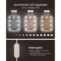 Tocador con Luces LED con Brillo Ajustable, Mesa de Maquillaje con Espejo, Espacioso, Estantes Ajustables, 2 Cajones, Mesa de Maquillaje, Blanco Nube - details 2