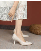 Francés desnudo tacones altos zapatos de mujer stiletto primavera y otoño 2025 nueva primavera solo zapatos profesionales trabajo zapatos de cuero tacón medio - details 5