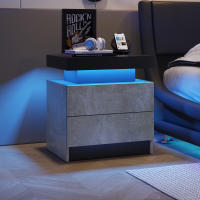 Mesita de noche LED, mesita de noche, luces de gabinete, lado final moderno con 2 cajones para dormitorio - details 5