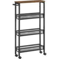 Carro de 4 Niveles, Carro Estrecho de Cocina con Ruedas, con Asa, para Espacio Reducido, 22 x 45,4 x 77 cm, para Cocina, Baño, Salón, Estudio, Marrón Rústico y Negro - details 6