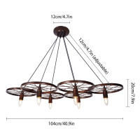 Lámpara colgante de Metal Retro Para sala de estar, candelabro de 6 ruedas, E27, portalámparas - details 1