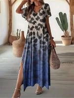 Elegante Vestido Largo con Abanico Geométrico de Moda 2025 Cuello en V para Mujeres Talla Grande - details 3