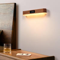 Lámpara De Alimentación Recargable Con Control Remoto, Luz Nocturna Inteligente Con Reloj De Madera Maciza Con Luz Ambiental - details 1
