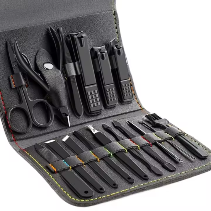 Juego de manicura 16 en 1, kit profesional de funciones completas, juegos de pedicura de acero inoxidable con estuche portátil de cuero, Idea de regalo - 1